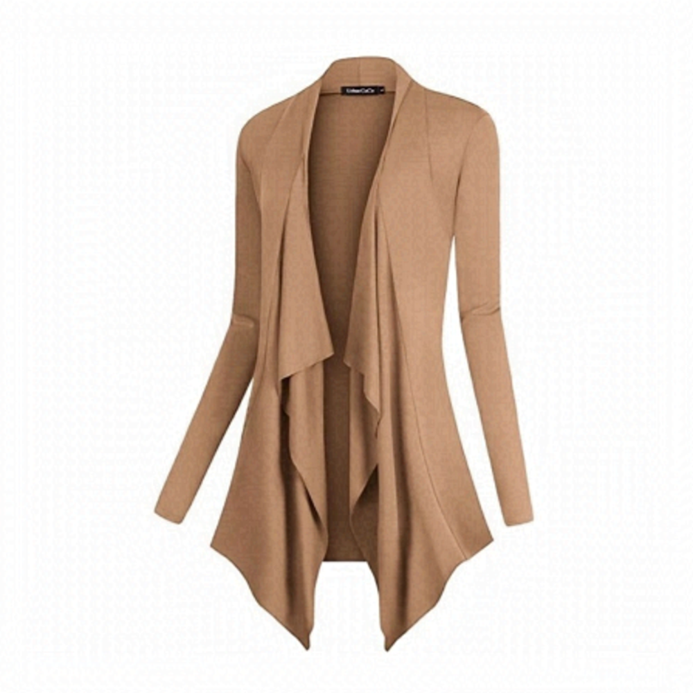 NWT Drape Front Open Cardigan Long Sleeve Irregular Hem Brown Cover Up Sweater!